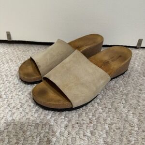 Marina Luna Size 9 Mirta Beige Sandal Cork Wedge Sole Suede Leather Comfort Shoe